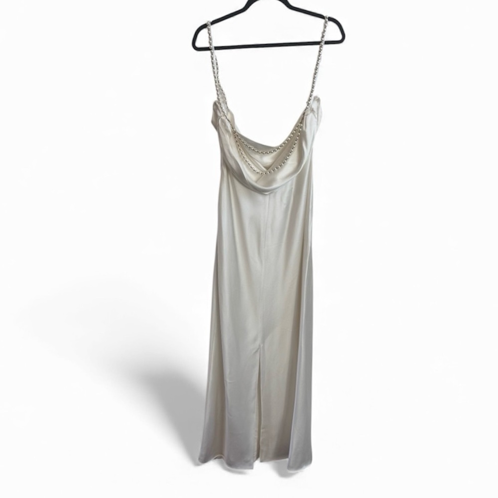 RETROFETE Electra Dress Pearl Straps Satin Draped Cowl Neck White Size XL - Picture 4 of 8